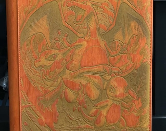 Charizard Charmeleon Charmander Orange Laser Engrave Ringless Zipper Binder 9 Slot Pocket Binder Pokemon