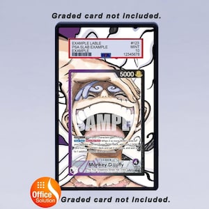 May include: A trading card featuring a colorful illustration of a character with a wide open mouth. The card is labeled "Monkey.D.Luffy" and is inside a protective case with a PSA label. The text "Graded card not included" is also present.