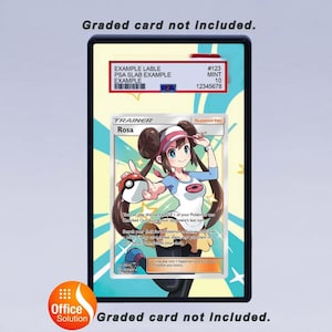 May include: A graded trading card featuring the character Rosa from the Pok&eacute;mon series. The card is encased in a protective slab with a PSA label, displaying a mint condition grade of 10. The card's background is a vibrant teal and yellow.
