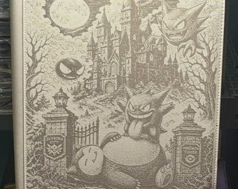 Gengar and Snorlax at a Castle Laser Engrave Ringless Zipper Binder 4-9-12 Slot Card Binder Pokemon