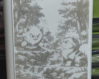 Growlithe and Mankey Laser Engrave Ringless Zipper Binder 4-9-12 Slot Pocket Binder Pokemon