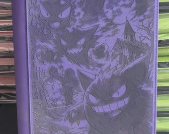 Gengar en un cementerio, grabado láser, carpeta sin anillas con cremallera, 4-9-12 ranuras, carpeta de bolsillo, Pokémon