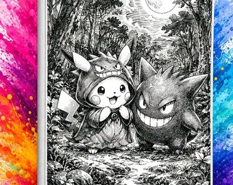 Poncho Pikachu with Gengar Laser Engrave Ringless Zipper Binder 4-9-12 Slot Pocket Binder Pokemon