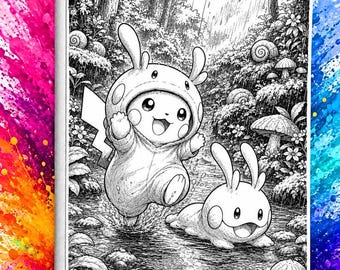 Poncho Pikachu with Goomy Laser Engrave Ringless Zipper Binder 4-9-12 Slot Pocket Binder Pokemon