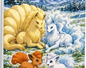 Alolan Ninetales & Alolan Vulpix Color Printed Ringless Zipper 4-9-12 Slot Pocket Binder Pokemon