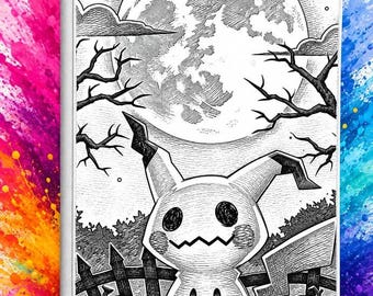 Mimikyu Under a Glowing Full Moon Laser Engrave Ringless Zipper Binder 4-9-12 Slot Pocket Binder Pokemon