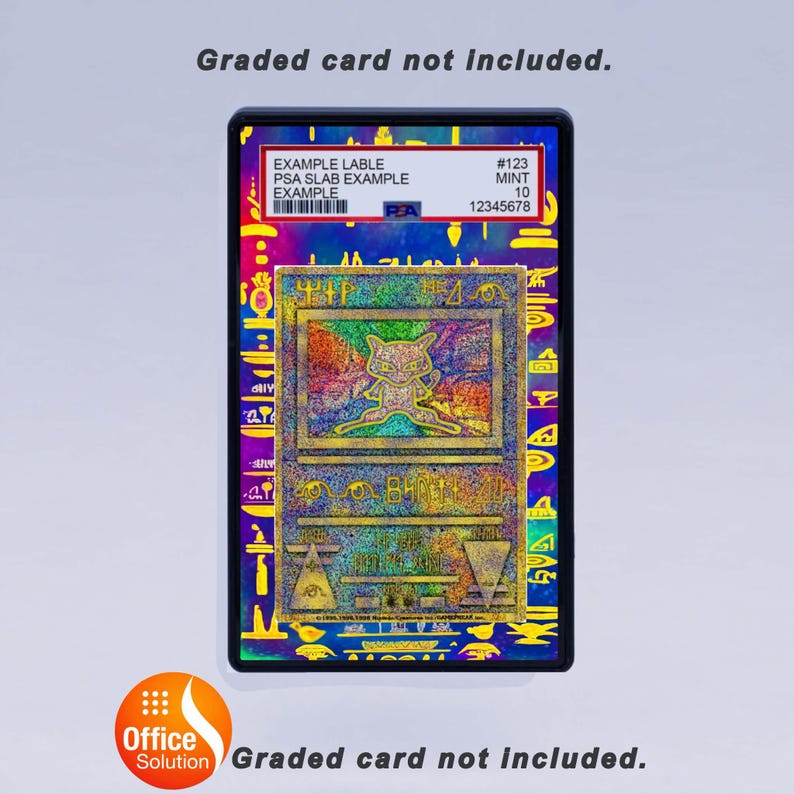 May include: A graded card in a black holder. The card features a colorful illustration of a cartoon character. The holder has text that reads "EXAMPLE LABLE", "PSA SLAB EXAMPLE", and "EXAMPLE". The card is labeled "#123 MINT 10 12345678".