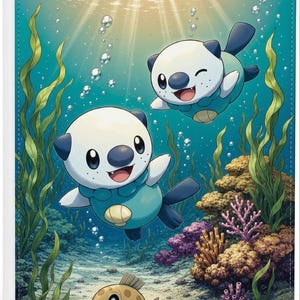 Oshawott Feebas Swimming Color Printed Ringless Zipper 4-9-12 Slot Pocket Binder Pokemon