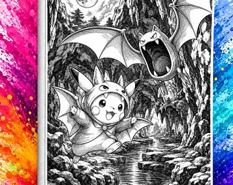 Poncho Pikachu with Golbat Laser Engrave Ringless Zipper Binder 4-9-12 Slot Pocket Binder Pokemon