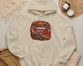 Felpa con cappuccio Canada Legends | Stemma della bandiera canadese, foglia d'acero e design di una baita