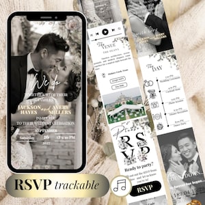 Animated Digital Wedding Invitation | Deep Navy & Champagne | Canva Template | RSVP + Countdown | Instant Download