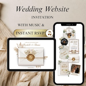 Sage Green Wedding Website Invitation, Interactive Music RSVP (Digital Download)