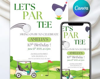 Golf Birthday Invitation, Let's Par Tee Golf Birthday Invite, Golf Party Invite, Sports Birthday Party, Editable Canva Template
