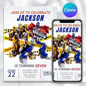 Optimus Prime Rettung Bots Transformatoren Geburtstagseinladung Vorlage, Druckbare Autobots Geburtstagseinladungskarte, Canva (digitaler Download)