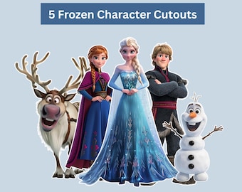 Recortes de personajes de Frozen, recorte de Elsa, recorte de Anna, fondo de Frozen, utilería de pie, decoración de fiesta de Frozen, recorte de Olaf, descarga digital