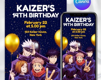 Jujutsu Kaisen Birthday Invitation, Anime Party, Editable Canva Template (Digital Download)