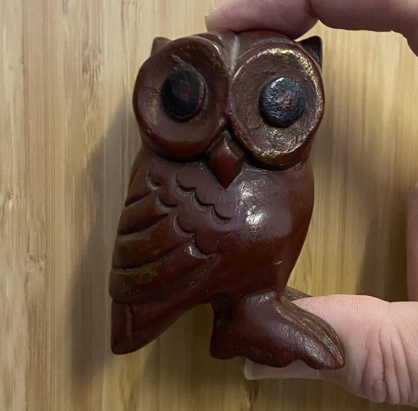 Small vintage carved wooden owl