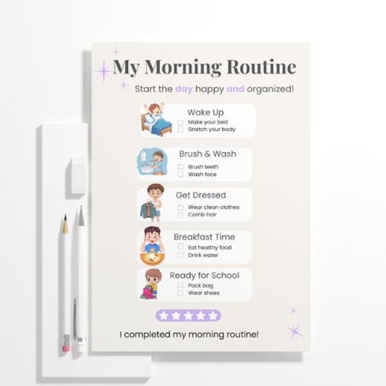 Kids Daily Routine Chart Printable | Morning, Bedtime, Reward (PDF ...