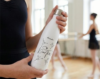 Regalo de baile personalizado: Bailarina de jazz, ballet, gimnasia moderna, botella de agua blanca de acero inoxidable de 17 oz.