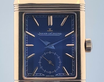 Vintage Jaeger Style Rectangular Gold Tone Watch – Blue Dial.