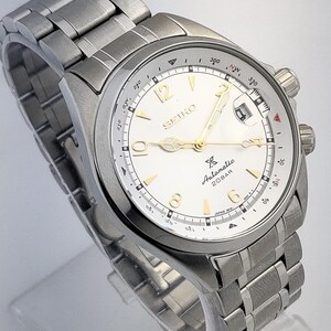 Vintage Seiko automatisk klocka med vit urtavla, rostfritt stålarmband, japanskt urverk bild 5