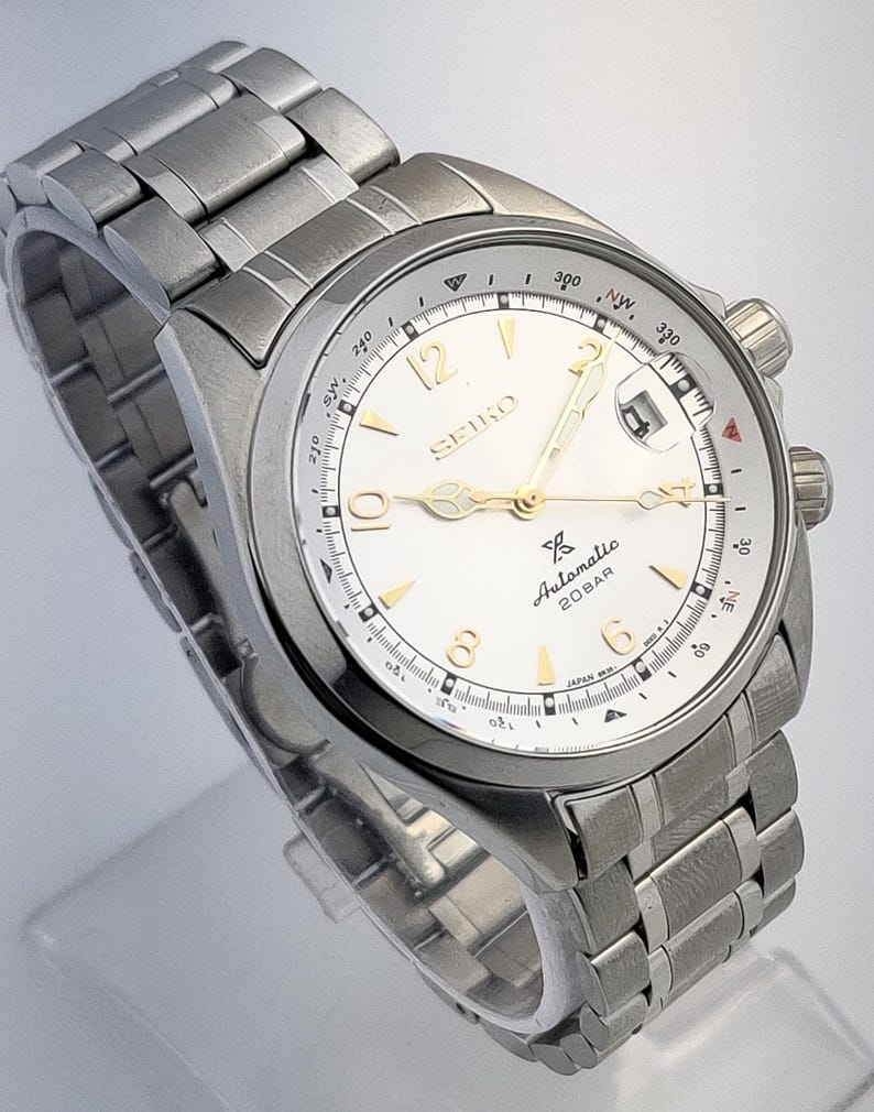 Vintage Seiko automatisk klocka med vit urtavla, rostfritt stålarmband, japanskt urverk bild 5