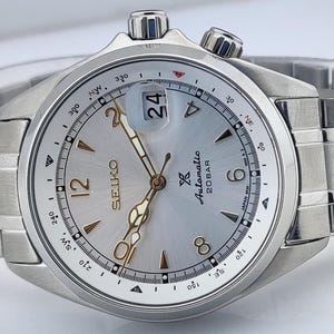 Vintage Seiko automatisk klocka med vit urtavla, rostfritt stålarmband, japanskt urverk bild 7