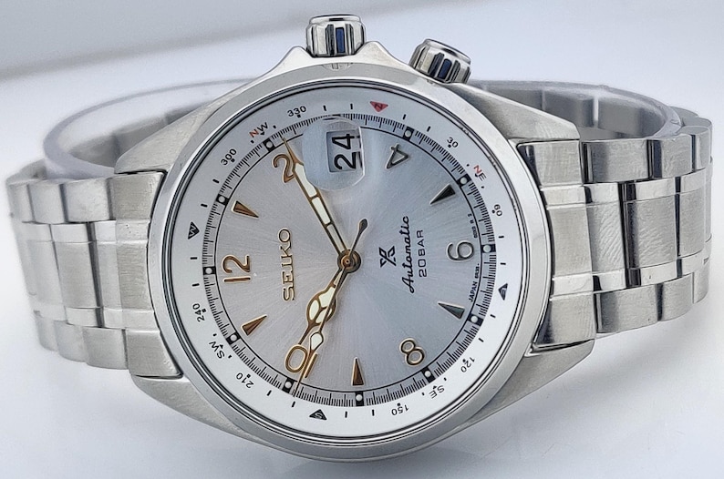 Vintage Seiko automatisk klocka med vit urtavla, rostfritt stålarmband, japanskt urverk bild 7