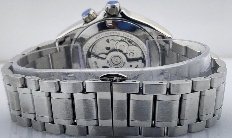Vintage Seiko automatisk klocka med vit urtavla, rostfritt stålarmband, japanskt urverk bild 8