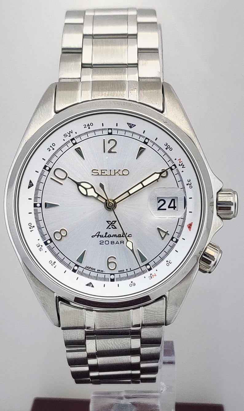 Vintage Seiko automatisk klocka med vit urtavla, rostfritt stålarmband, japanskt urverk bild 1