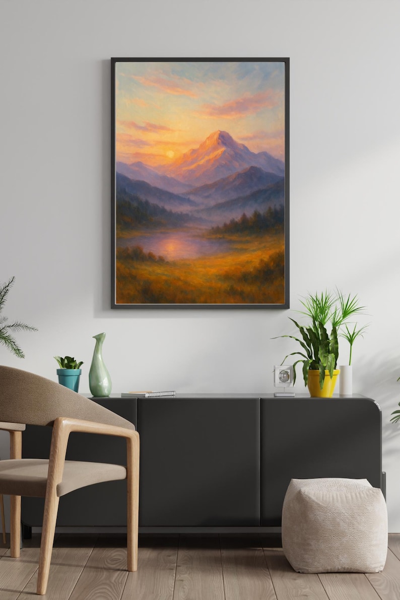 Mountain Sunset Landscape Art Print | Golden Hour Home Decor (digital ...