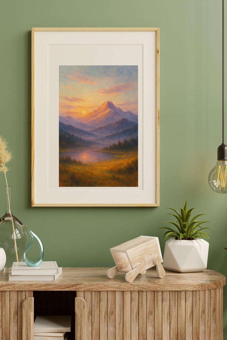 Mountain Sunset Landscape Art Print | Golden Hour Home Decor (digital ...