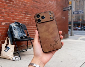 Personalized  leather iPhone anti drop case,Wireless Charging , for 17 pro max, gift for him/her