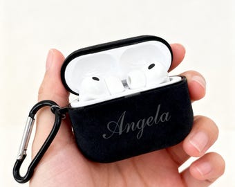 Gepersonaliseerde AirPods Pro-hoes met aangepaste naam | Lasergegraveerde AirPods 3-hoes | Minimalistische AirPods-cover met sleutelhanger | Cadeau voor hem: