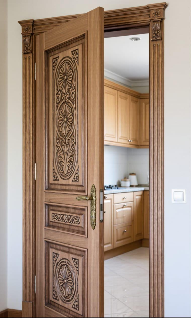 Hand-carving Solid Wood Door With Vertical Floral Medallions ...