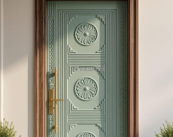 Modern Greek Style Carved Entrance Door – Solid Wood Design