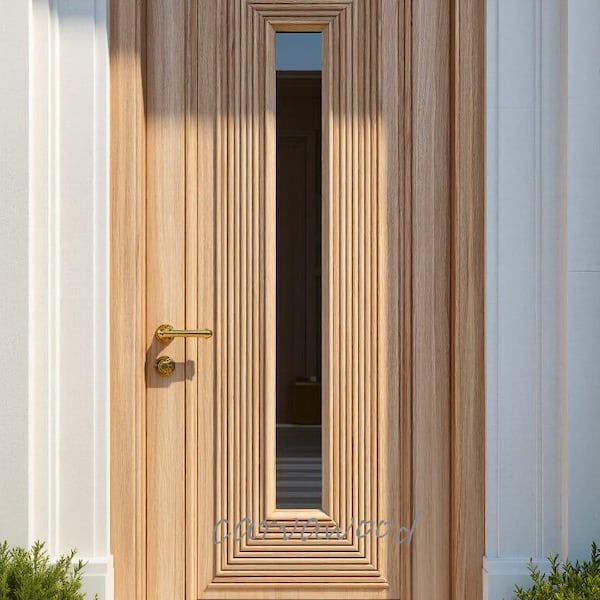 Handgemaakte massief houten schuifdeur, met bloemen gesneden medaillon