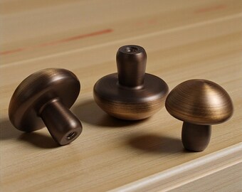 Antique Brass Mushroom Cabinet Knobs, Solid Bronze Furniture Hardware