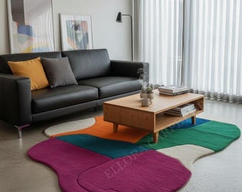 Hand-Tufted Wool Rug, Abstract Irregular Shape, Maximalist Decor