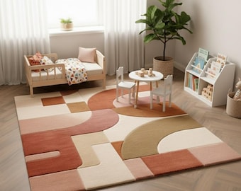 Hand-Tufted New Zealand Wool Area Rug – Modern Geometric Arch, 15mm Pile
