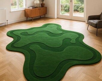 Hand-Tufted Wool Green Rug | Terrain-Inspired, Layered Design