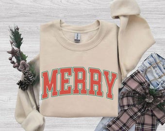 T-shirt avec police d'écriture « Joyeux Collège », sweat-shirt de Noël avec autocollant rétro en lettres capitales, t-shirt de Noël sportif et mignon