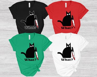 T-shirt chat rigolo, chat noir avec couteau, sweat-shirt humoristique, cadeau de Noël pour elle ou lui, pour Halloween ou toute l'année
