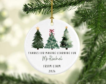 Décoration de Noël personnalisée pour enseignants, cadeau de remerciement personnalisé, motif sapin de Noël