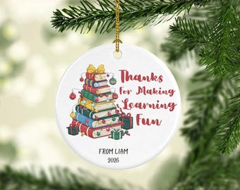 Ornement de Noël personnalisé pour enseignants, décoration de Noël pour amoureux des livres, cadeau de remerciement pour enseignant, personnalisé