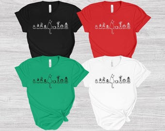 Cat and Plants Shirt, Minimalist Cat with Cactus Line Art Xmas Sweatshirt Gift for Her or Him