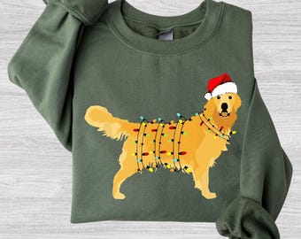 T-shirt de Noël Golden Retriever DTF, Sweat-shirt de Noël avec chien et guirlande lumineuse, T-shirt mignon et amusant pour les fêtes avec animaux de compagnie