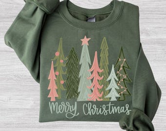 T-shirt « Sapins de Noël », T-shirt Forêt de Noël, Sweat-shirt de Noël, Cadeau pour elle ou lui & Chemises festives