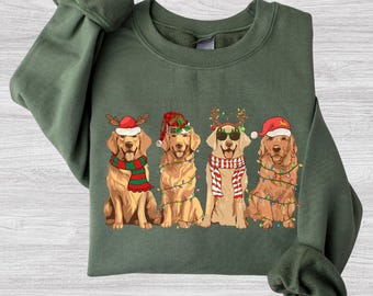 T-shirt de Noël avec des chiens, T-shirt Golden Retriever illuminé pour les fêtes, Sweat-shirt de Noël, Cadeau pour elle ou lui