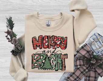 T-shirt Joyeux et Lumineux, Sweat-shirt de Noël à motifs festifs, Cadeau de Noël